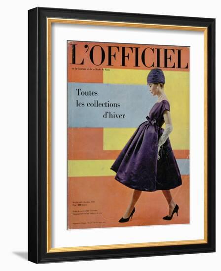 L'Officiel, October 1958 - Robe de Cocktail de Givenchy, Chapeau Exécuté en Voilette de Soie-Philippe Pottier-Framed Art Print