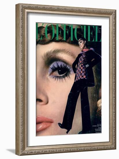 L'Officiel, October 1968 - Ensemble d'Yves-Saint Laurent en Jersey de Racine-Roland Bianchini-Framed Premium Giclee Print