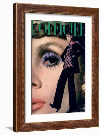 L'Officiel, October 1968 - Ensemble d'Yves-Saint Laurent en Jersey de Racine-Roland Bianchini-Framed Premium Giclee Print