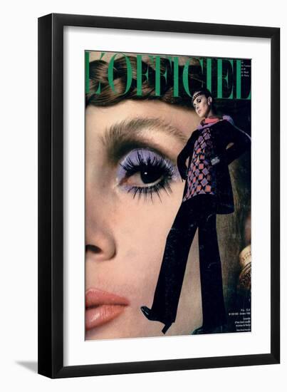 L'Officiel, October 1968 - Ensemble d'Yves-Saint Laurent en Jersey de Racine-Roland Bianchini-Framed Premium Giclee Print