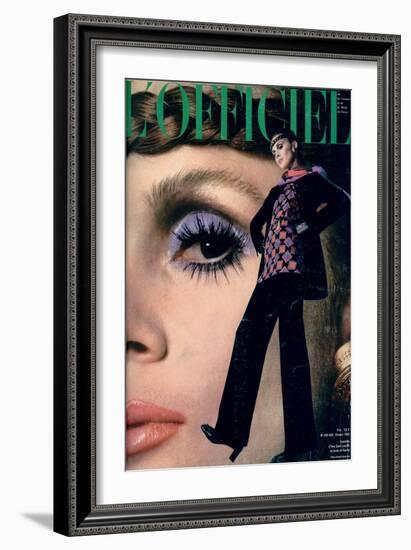 L'Officiel, October 1968 - Ensemble d'Yves-Saint Laurent en Jersey de Racine-Roland Bianchini-Framed Premium Giclee Print