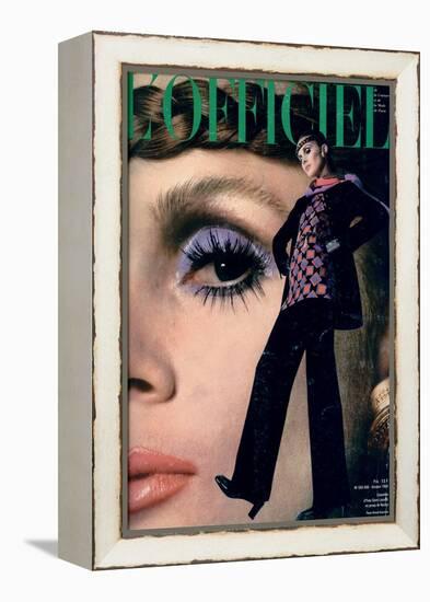 L'Officiel, October 1968 - Ensemble d'Yves-Saint Laurent en Jersey de Racine-Roland Bianchini-Framed Stretched Canvas