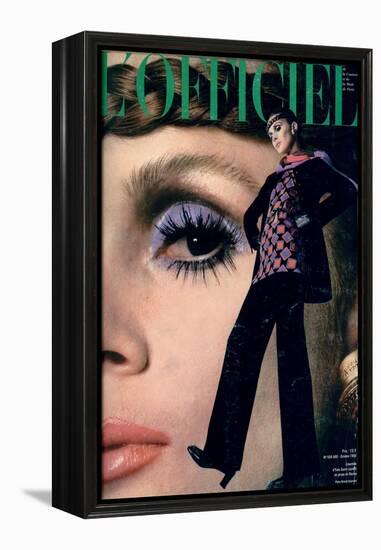 L'Officiel, October 1968 - Ensemble d'Yves-Saint Laurent en Jersey de Racine-Roland Bianchini-Framed Stretched Canvas