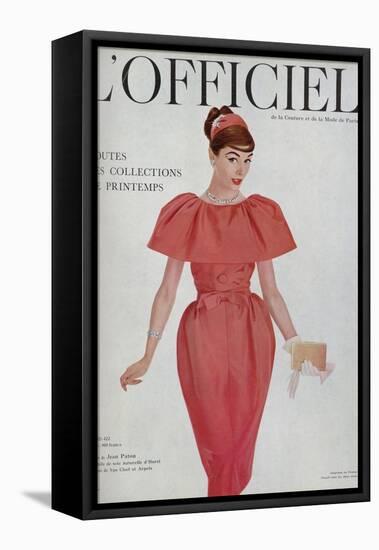 L'Officiel - Robe de Jean Patou en Faille de Soie Naturelle d'Hurel, Bijoux de Van Cleef et Arpels-Philippe Pottier-Framed Stretched Canvas