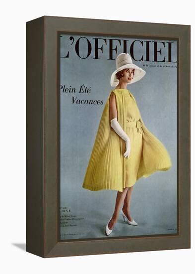 L'Officiel - Robe de Michel Goma en Crêpe Poudre d'Escampette de Ducharne, Chapeau de Jean Barthet-Roland de Vassal-Framed Stretched Canvas