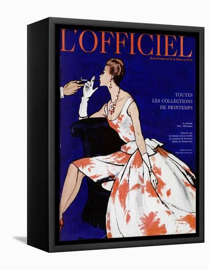 L'Officiel - Robe du Soir de Jean Lanvin Castillo en Organsoie de Ducharne, Bijoux de Mauboussin-Mourgue-Framed Stretched Canvas