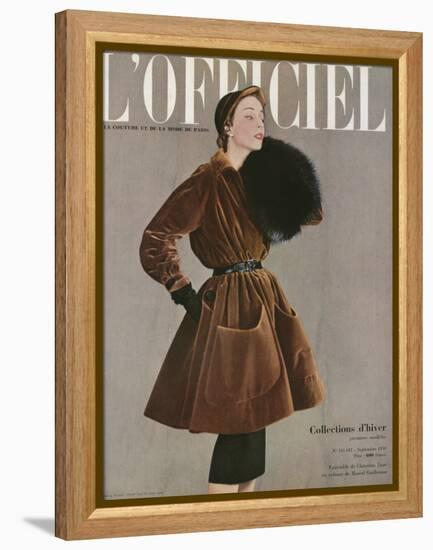 L'Officiel, September 1950 - Ensemble de Christian Dior en Velours de Marcel Guillemin-Philippe Pottier-Framed Stretched Canvas