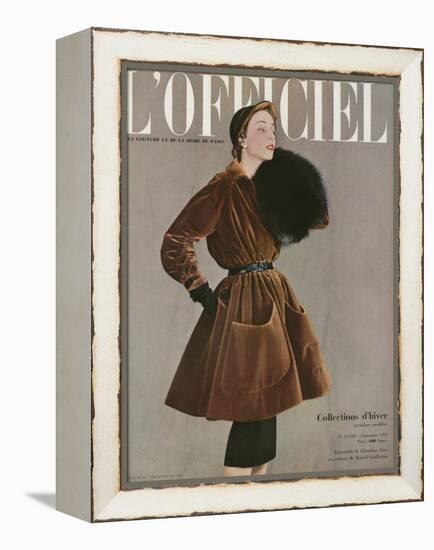 L'Officiel, September 1950 - Ensemble de Christian Dior en Velours de Marcel Guillemin-Philippe Pottier-Framed Stretched Canvas