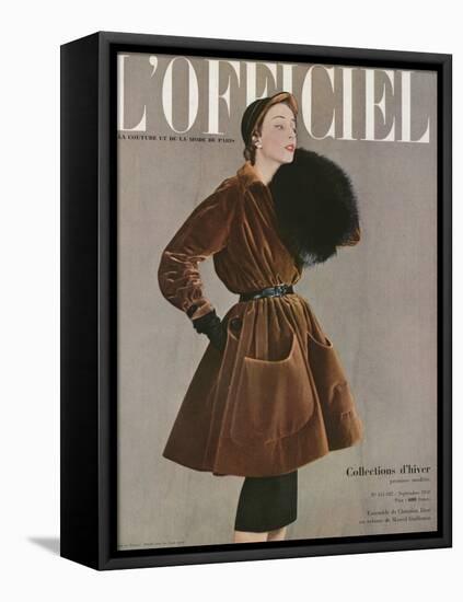 L'Officiel, September 1950 - Ensemble de Christian Dior en Velours de Marcel Guillemin-Philippe Pottier-Framed Stretched Canvas