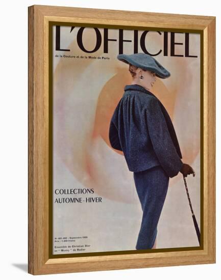 L'Officiel, September 1955 - Ensemble de Christian Dior en Musky de Rodier-Philippe Pottier-Framed Stretched Canvas