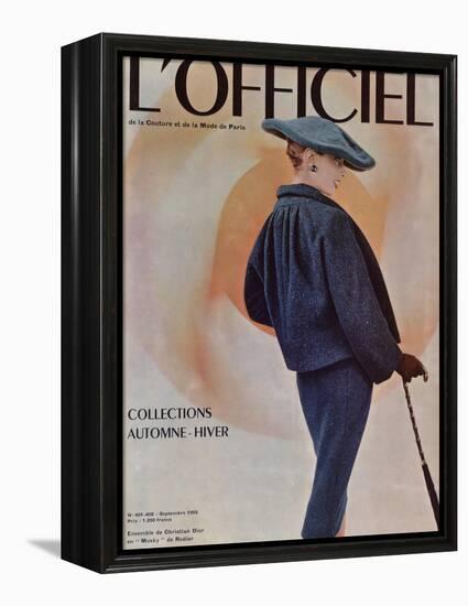 L'Officiel, September 1955 - Ensemble de Christian Dior en Musky de Rodier-Philippe Pottier-Framed Stretched Canvas