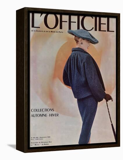 L'Officiel, September 1955 - Ensemble de Christian Dior en Musky de Rodier-Philippe Pottier-Framed Stretched Canvas