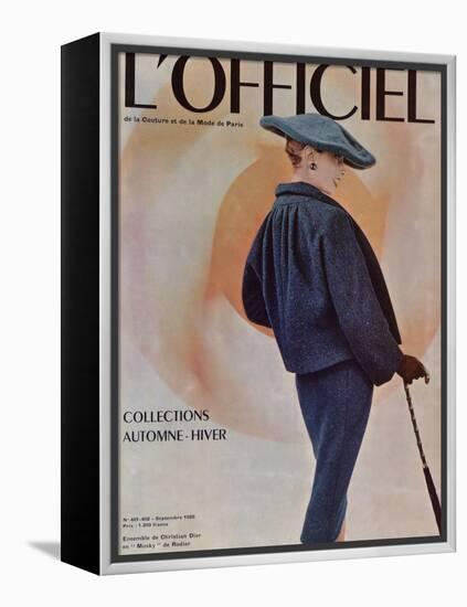 L'Officiel, September 1955 - Ensemble de Christian Dior en Musky de Rodier-Philippe Pottier-Framed Stretched Canvas