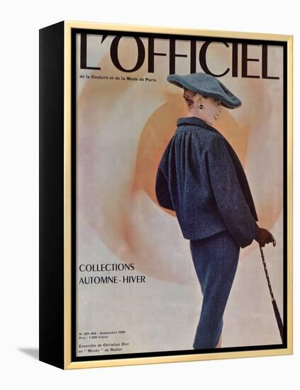 L'Officiel, September 1955 - Ensemble de Christian Dior en Musky de Rodier-Philippe Pottier-Framed Stretched Canvas