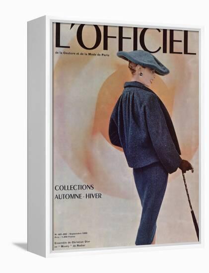 L'Officiel, September 1955 - Ensemble de Christian Dior en Musky de Rodier-Philippe Pottier-Framed Stretched Canvas