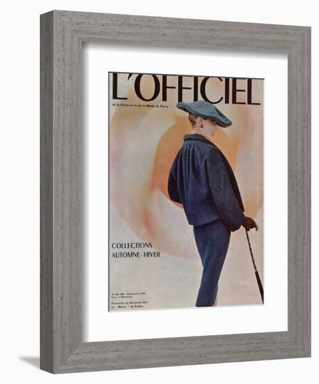 L'Officiel, September 1955 - Ensemble de Christian Dior en Musky de Rodier-Philippe Pottier-Framed Premium Giclee Print