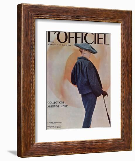 L'Officiel, September 1955 - Ensemble de Christian Dior en Musky de Rodier-Philippe Pottier-Framed Premium Giclee Print