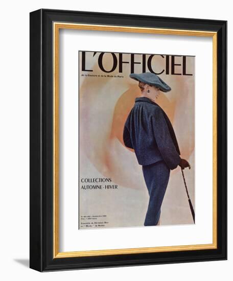 L'Officiel, September 1955 - Ensemble de Christian Dior en Musky de Rodier-Philippe Pottier-Framed Premium Giclee Print