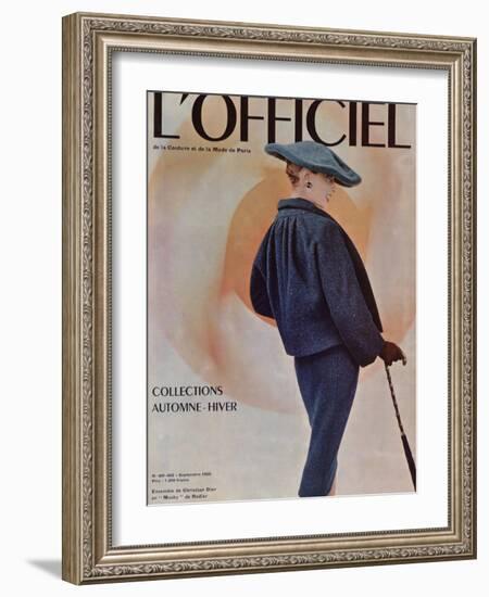 L'Officiel, September 1955 - Ensemble de Christian Dior en Musky de Rodier-Philippe Pottier-Framed Art Print