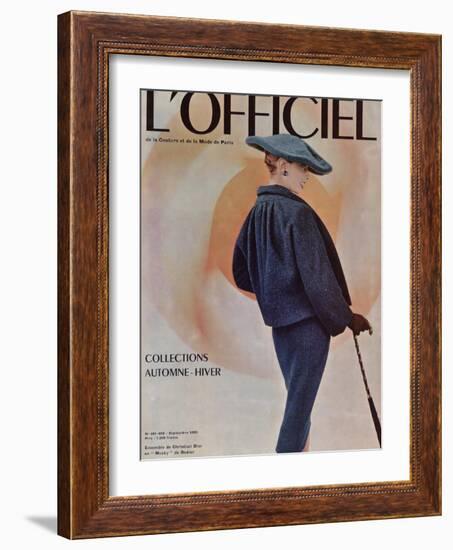 L'Officiel, September 1955 - Ensemble de Christian Dior en Musky de Rodier-Philippe Pottier-Framed Art Print