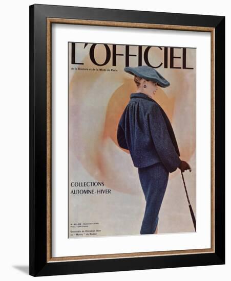 L'Officiel, September 1955 - Ensemble de Christian Dior en Musky de Rodier-Philippe Pottier-Framed Art Print