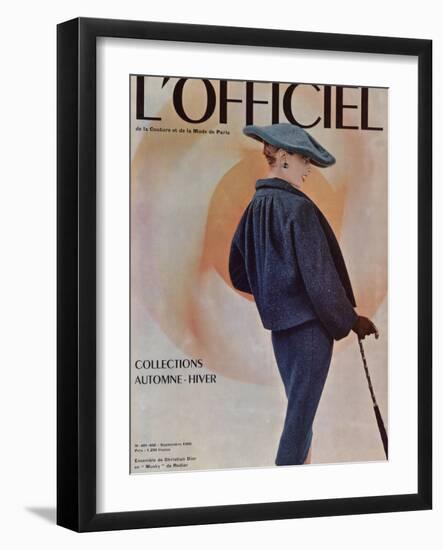 L'Officiel, September 1955 - Ensemble de Christian Dior en Musky de Rodier-Philippe Pottier-Framed Art Print