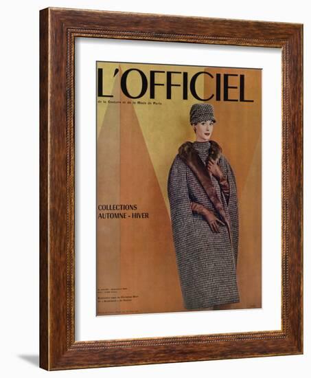 L'Officiel, September 1956 - Ensemble-Cape de Christian Dior en Arakweed de Rodier-Philippe Pottier-Framed Art Print