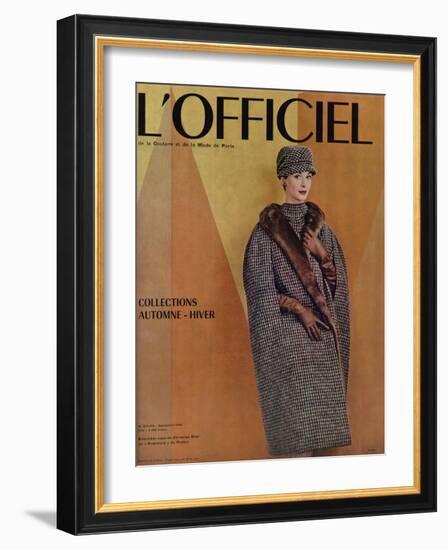L'Officiel, September 1956 - Ensemble-Cape de Christian Dior en Arakweed de Rodier-Philippe Pottier-Framed Art Print