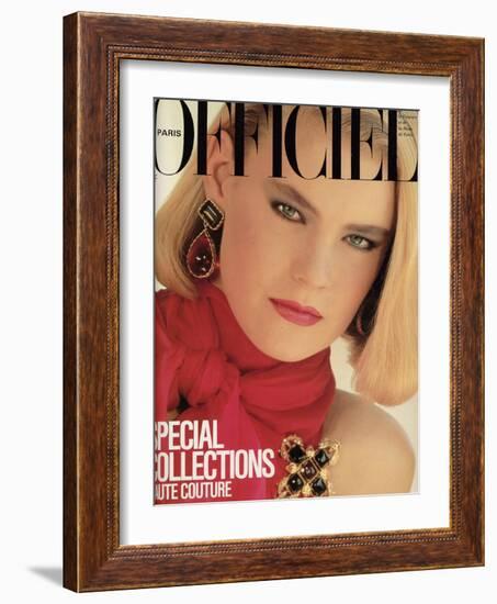 L'Officiel, September 1983 - Chanel, Robe du Soir en Mousseline de Soie À Encolure Nouée-Chris Simpson-Framed Art Print