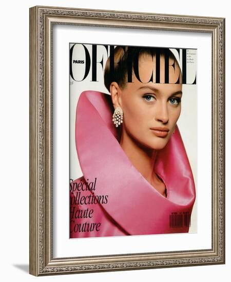 L'Officiel, September 1988 - Thérèse Porte une Cape-Fourreau À Col Corolle de Pierre Cardin-Jonathan Lennard-Framed Art Print