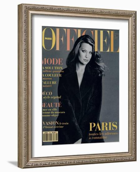 L'Officiel, September 1993 - Magalie dans une Longue Robe Noire d'Yves Saint Laurent-Francesco Scavullo-Framed Art Print