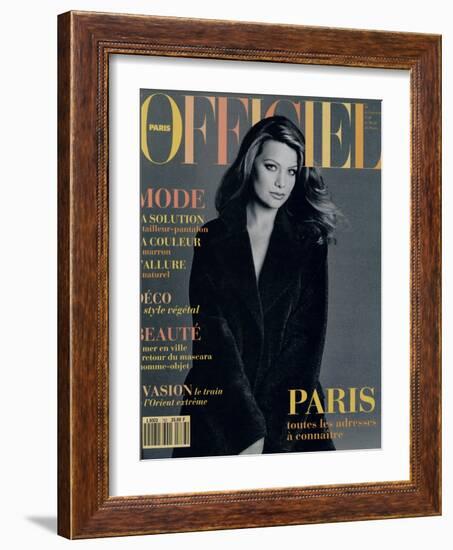 L'Officiel, September 1993 - Magalie dans une Longue Robe Noire d'Yves Saint Laurent-Francesco Scavullo-Framed Art Print