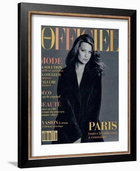 L'Officiel, September 1993 - Magalie dans une Longue Robe Noire d'Yves Saint Laurent-Francesco Scavullo-Framed Art Print