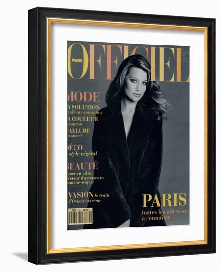 L'Officiel, September 1993 - Magalie dans une Longue Robe Noire d'Yves Saint Laurent-Francesco Scavullo-Framed Art Print