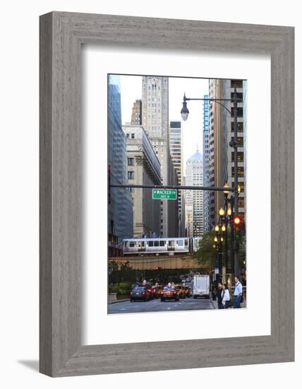 L Train on Elevated Track Crosses South Lasalle Street in the Loop District, Chicago, Illinois, USA-Amanda Hall-Framed Photographic Print