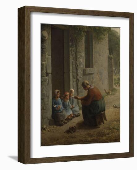 La Becqu? ou Paysanne donnant ?anger ?es enfants-Jean-François Millet-Framed Giclee Print