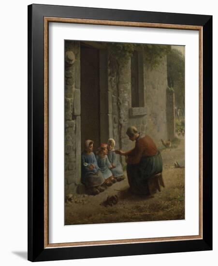 La Becqu? ou Paysanne donnant ?anger ?es enfants-Jean-François Millet-Framed Giclee Print