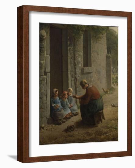 La Becqu? ou Paysanne donnant ?anger ?es enfants-Jean-François Millet-Framed Giclee Print