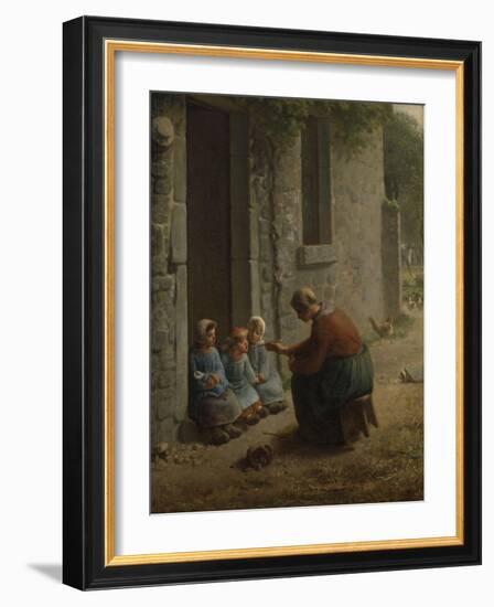 La Becqu? ou Paysanne donnant ?anger ?es enfants-Jean-François Millet-Framed Giclee Print