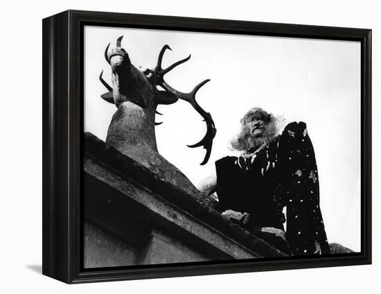 La Belle and la Bete by JeanCocteau with Jean Marais, 1946 (b/w photo)-null-Framed Stretched Canvas