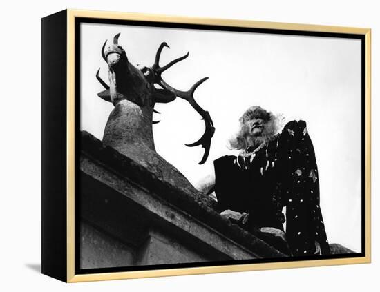La Belle and la Bete by JeanCocteau with Jean Marais, 1946 (b/w photo)-null-Framed Stretched Canvas