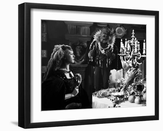 La Belle and la Bete by JeanCocteau with Josette Day and Jean Marais, 1946 (b/w photo)-null-Framed Photo