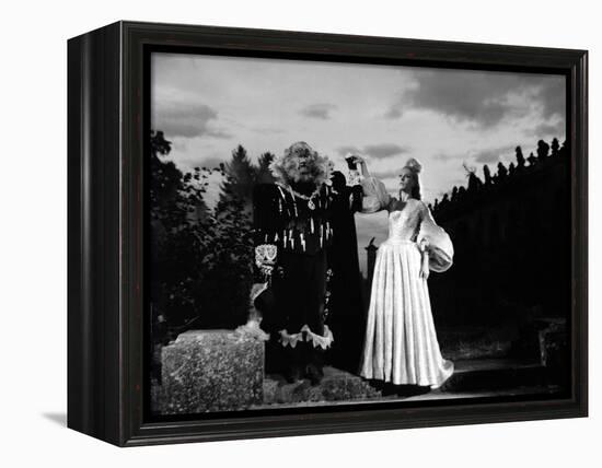 La Belle and la Bete by JeanCocteau with Josette Day and Jean Marais, 1946 (b/w photo)-null-Framed Stretched Canvas