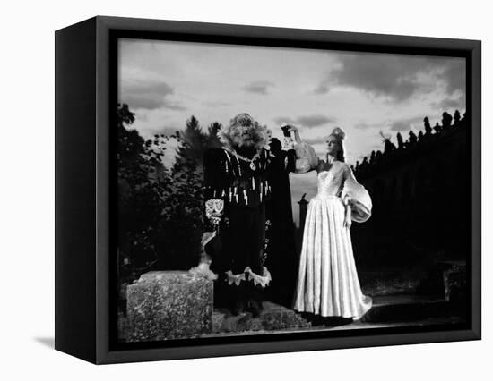 La Belle and la Bete by JeanCocteau with Josette Day and Jean Marais, 1946 (b/w photo)-null-Framed Stretched Canvas