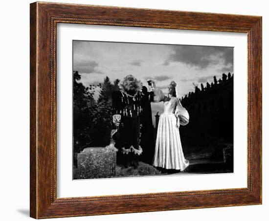 La Belle and la Bete by JeanCocteau with Josette Day and Jean Marais, 1946 (b/w photo)-null-Framed Photo