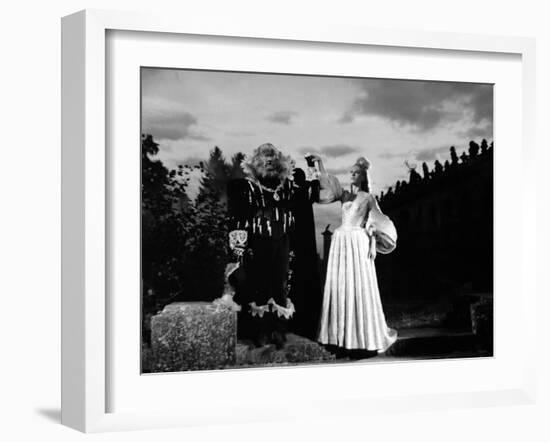 La Belle and la Bete by JeanCocteau with Josette Day and Jean Marais, 1946 (b/w photo)-null-Framed Photo