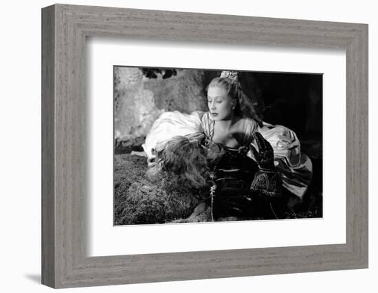 La Belle and la Bete by JeanCocteau with Josette Day and Jean Marais, 1946 (b/w photo)-null-Framed Photo