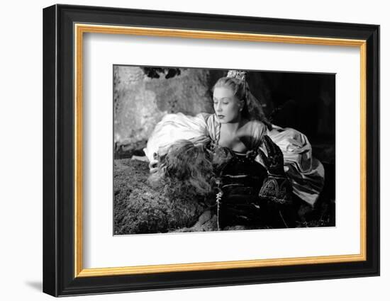 La Belle and la Bete by JeanCocteau with Josette Day and Jean Marais, 1946 (b/w photo)-null-Framed Photo