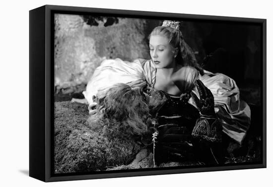 La Belle and la Bete by JeanCocteau with Josette Day and Jean Marais, 1946 (b/w photo)-null-Framed Stretched Canvas