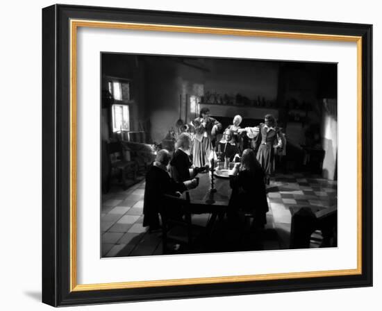 La Belle and la Bete by JeanCocteau with Michel Auclair, Josette Day, Marcel Andre and Jean Marais,-null-Framed Photo